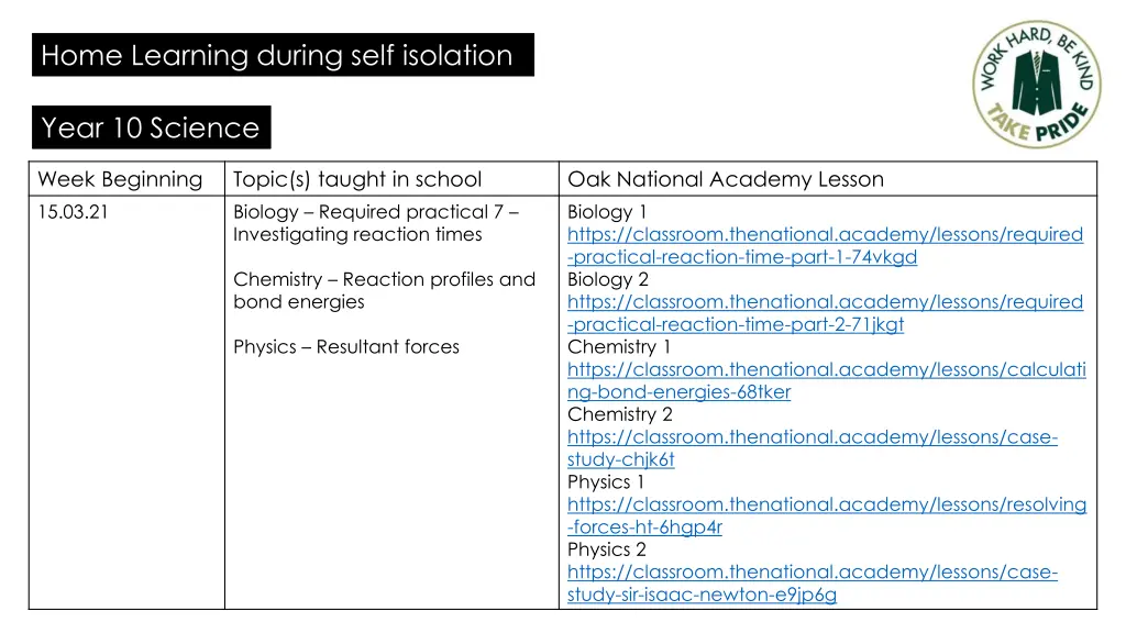 home learning during self isolation 1