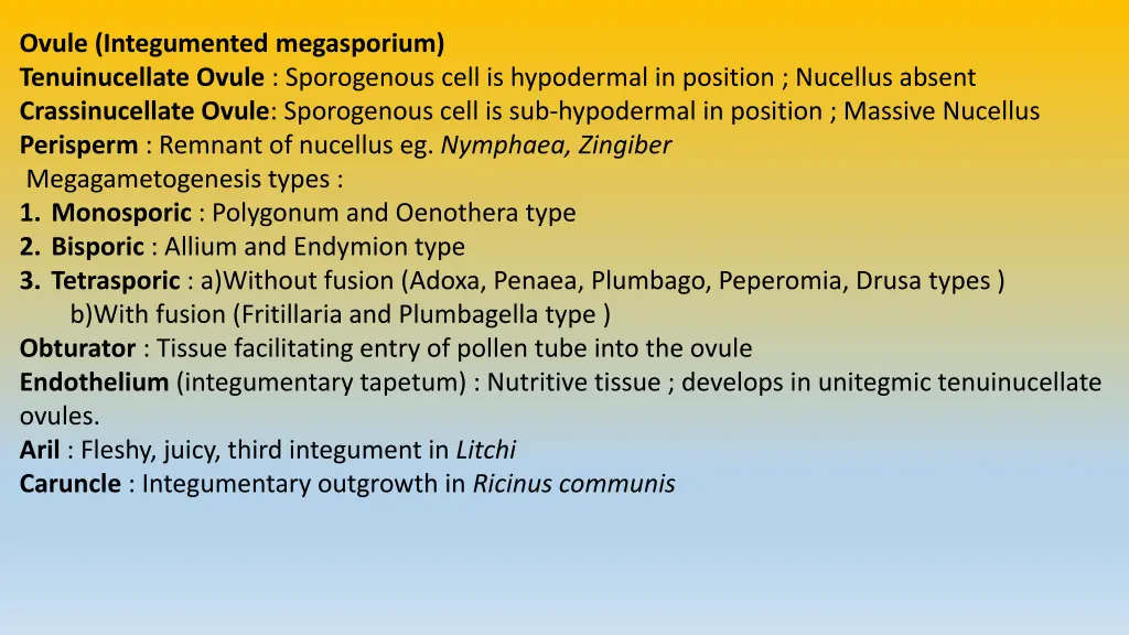 ovule integumented megasporium tenuinucellate