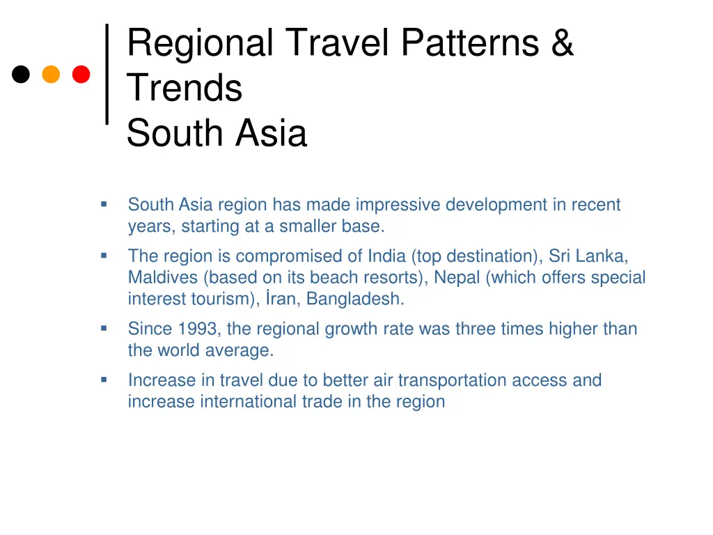 regional travel patterns trends south asia