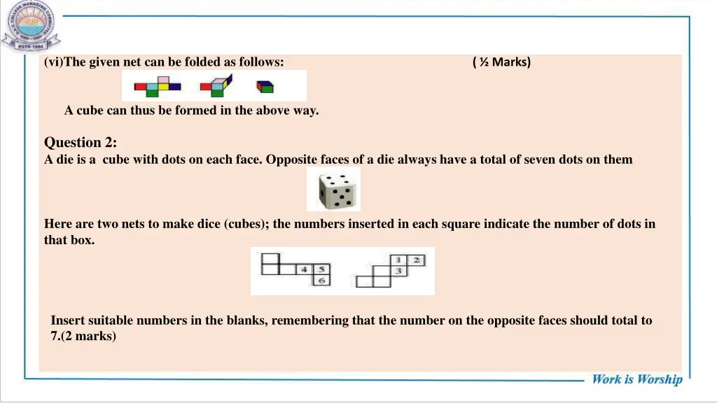 vi the given net can be folded as follows marks