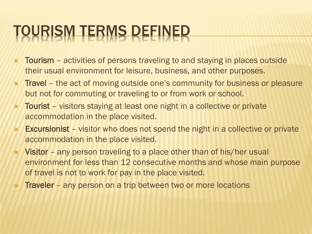 tourism terms defined