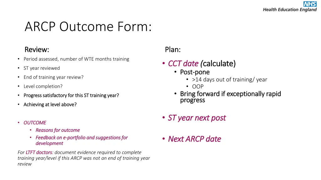 arcp outcome form