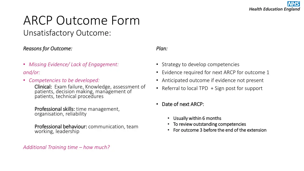 arcp outcome form unsatisfactory outcome