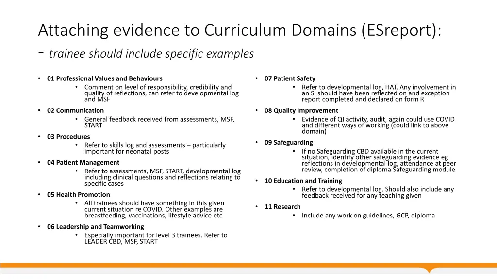 attaching evidence to curriculum domains esreport