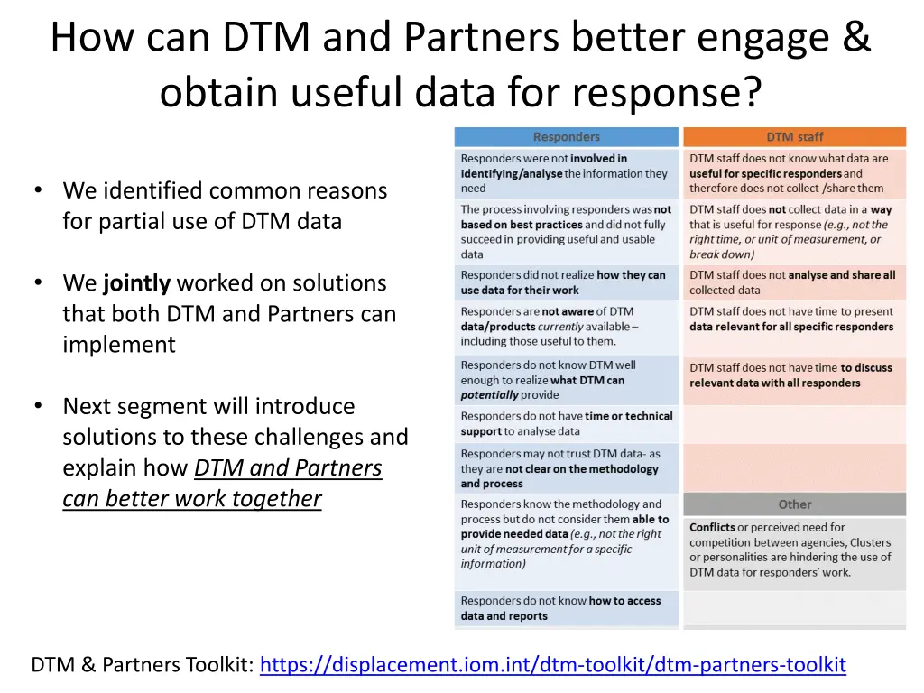 how can dtm and partners better engage obtain