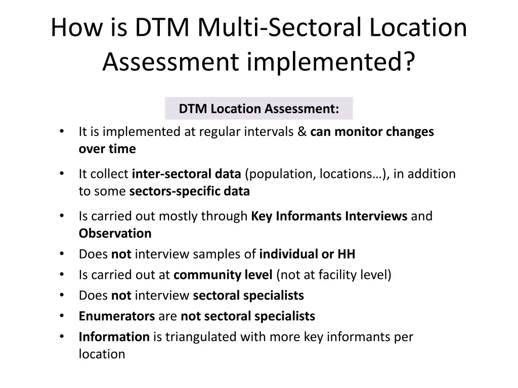 how is dtm multi sectoral location assessment