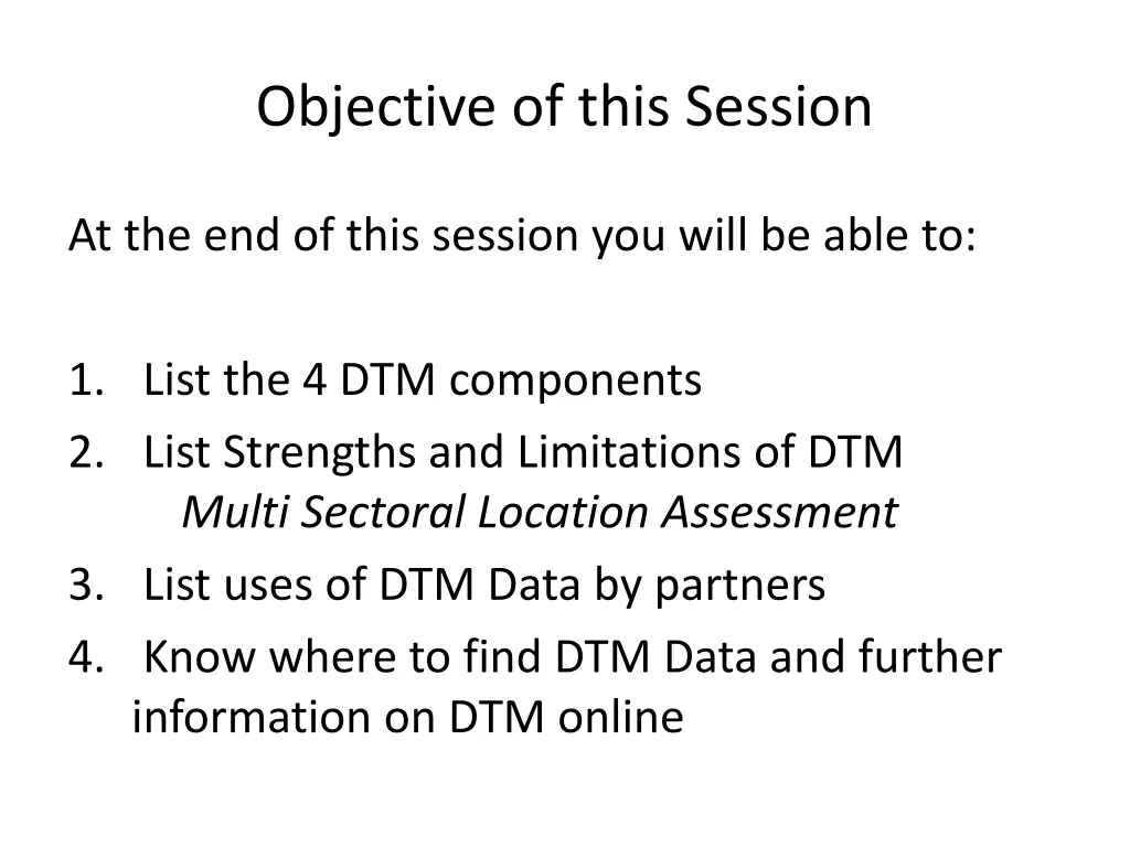 objective of this session