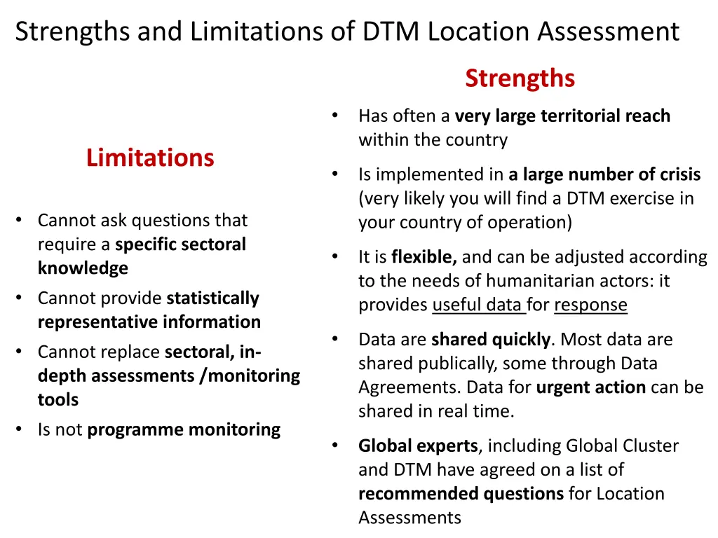 strengths and limitations of dtm location