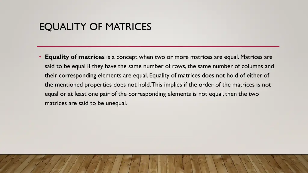 equality of matrices