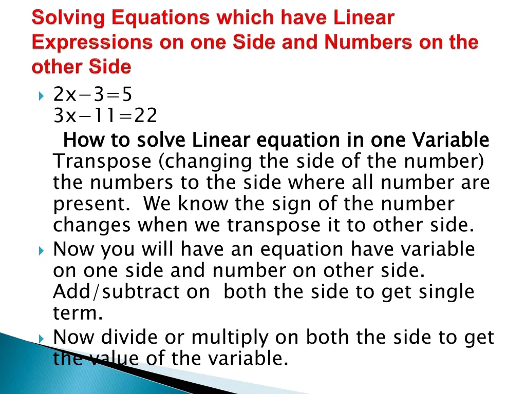 2x 3 5 3x 11 22 how to solve linear equation