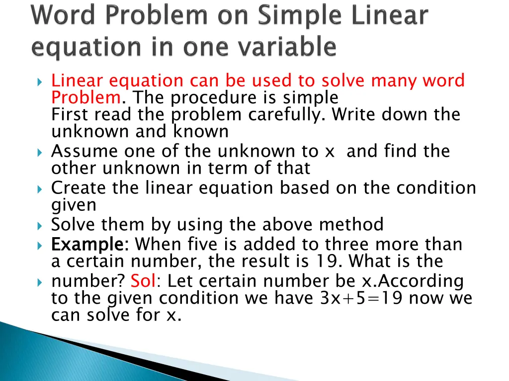 linear equation can be used to solve many word