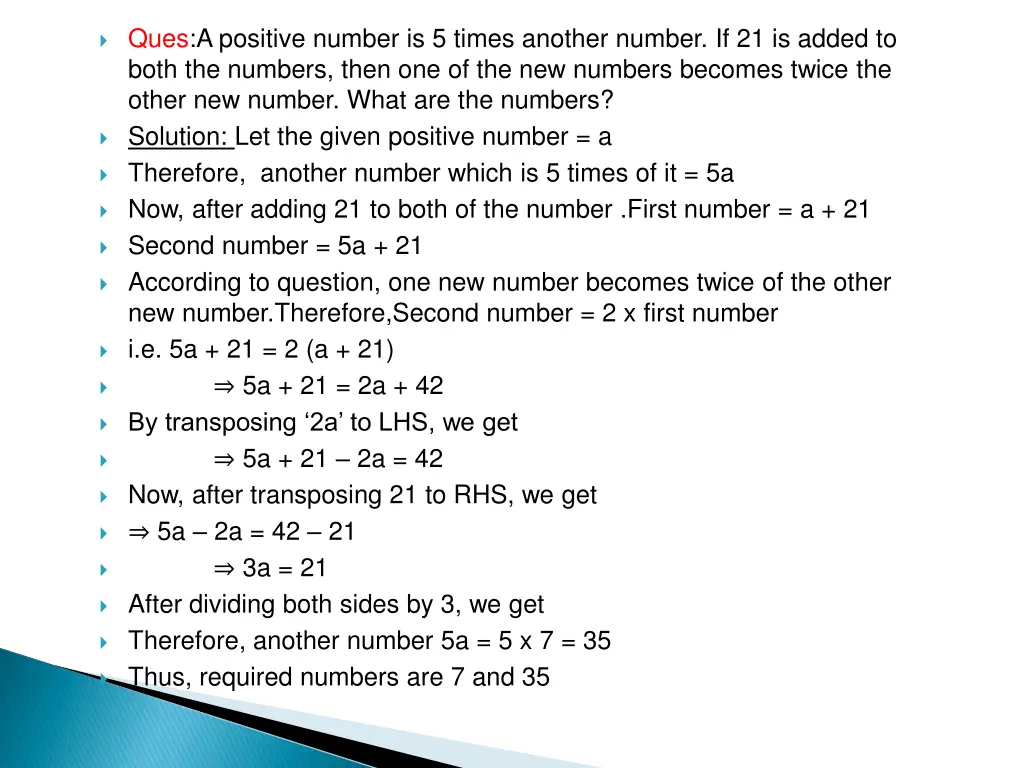 ques a positive number is 5 times another number