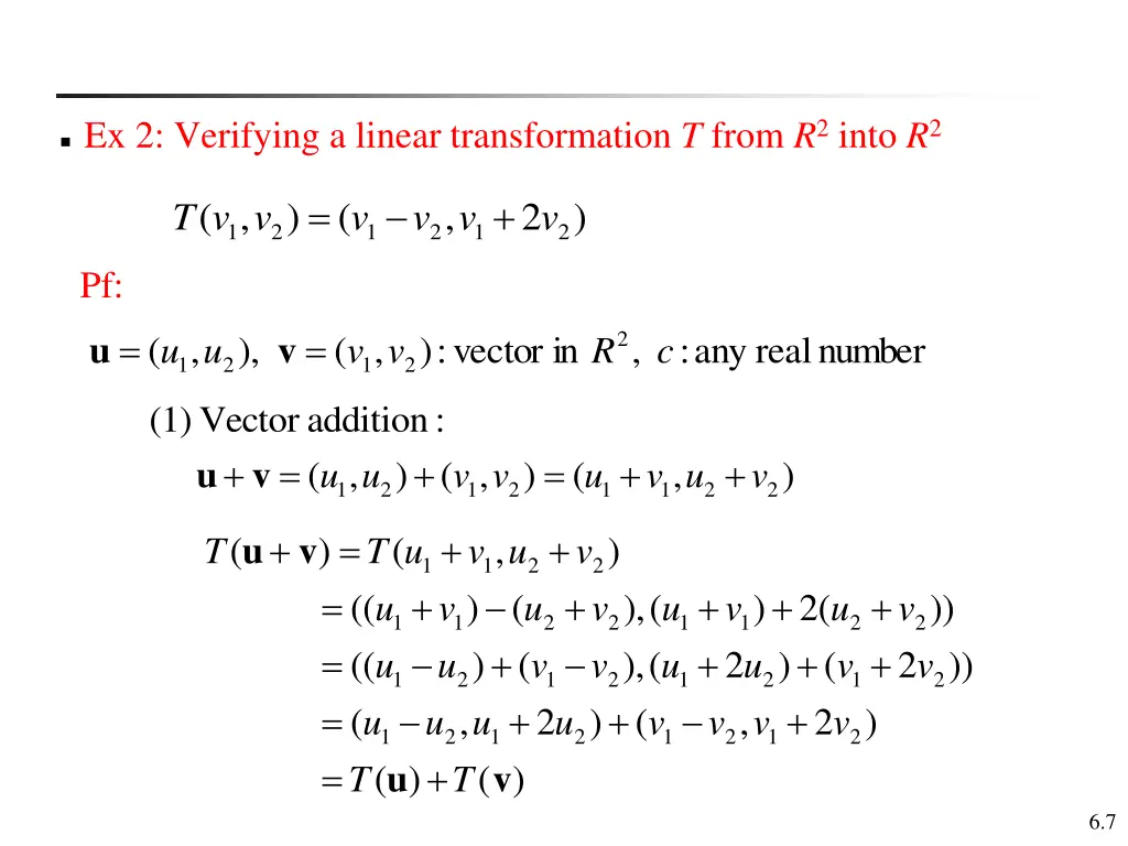 ex 2 verifying a linear transformation t from