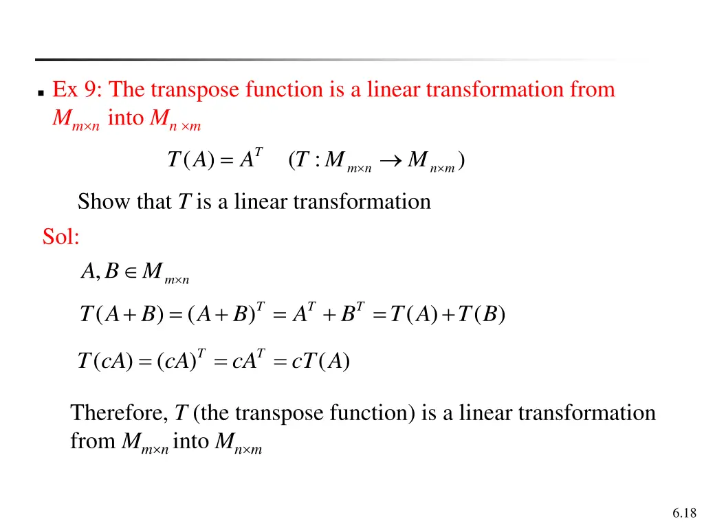 ex 9 the transpose function is a linear