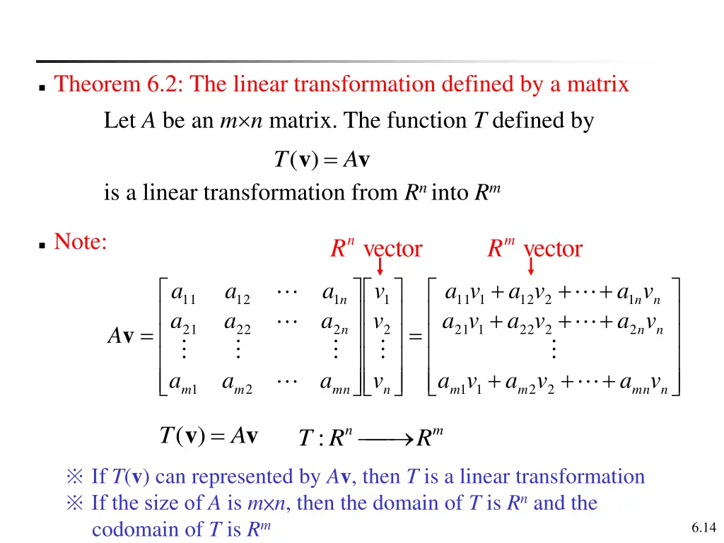 theorem 6 2 the linear transformation defined