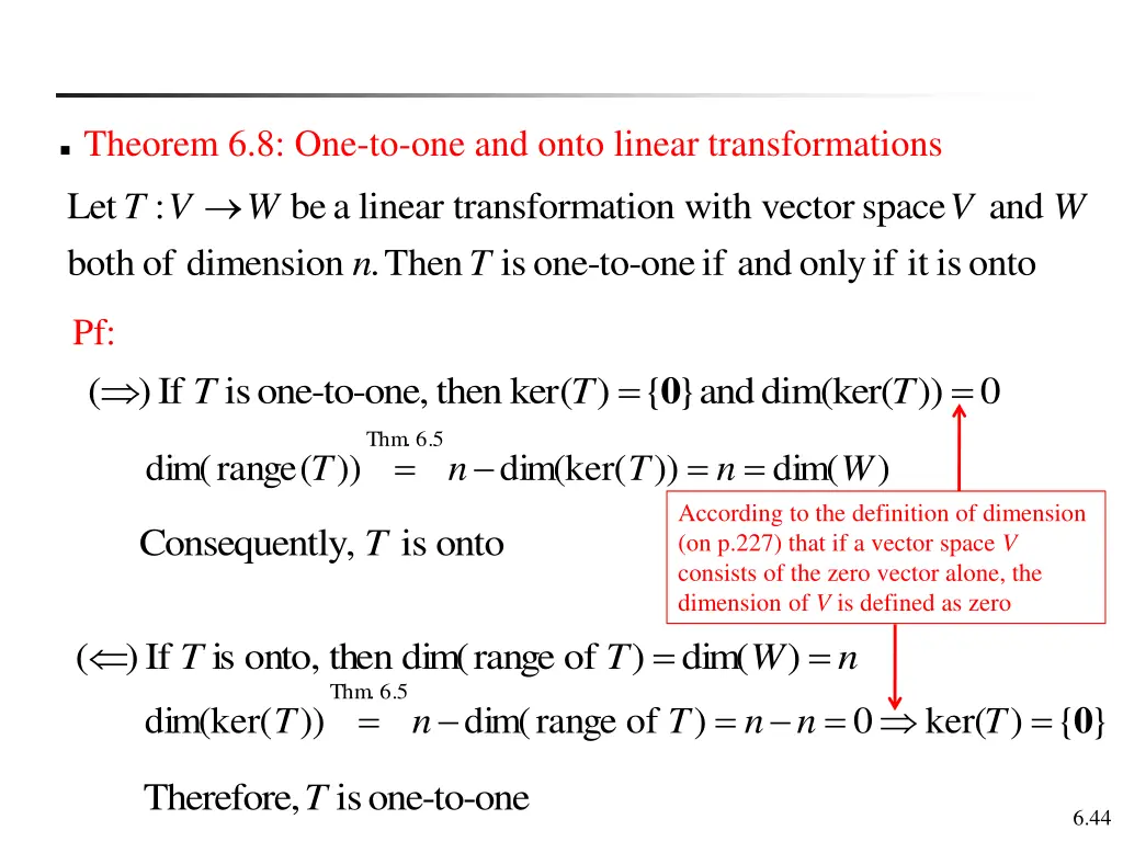 theorem 6 8 one to one and onto linear