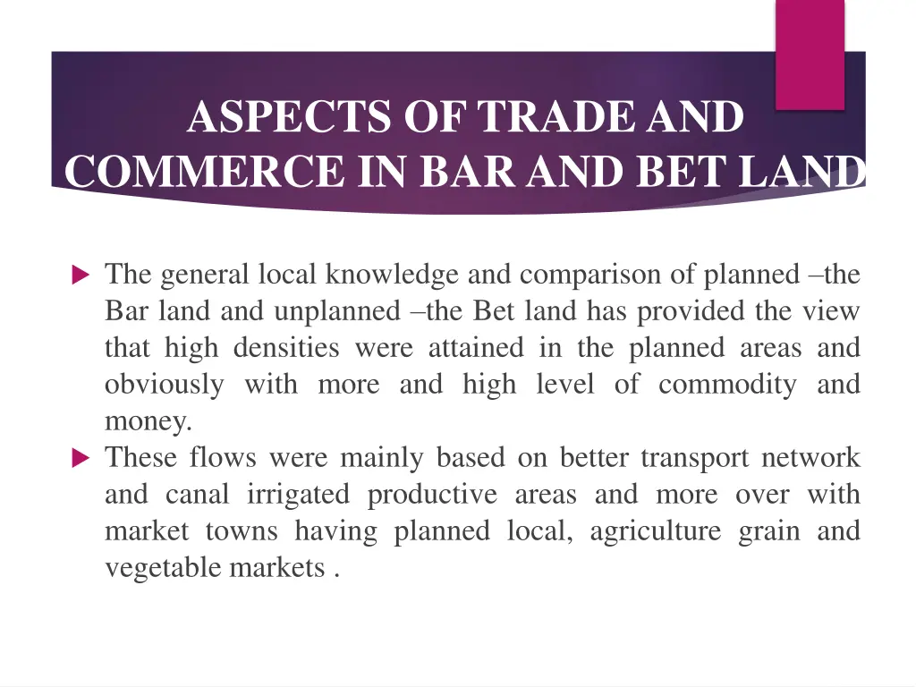 aspects of trade and commerce in bar and bet land