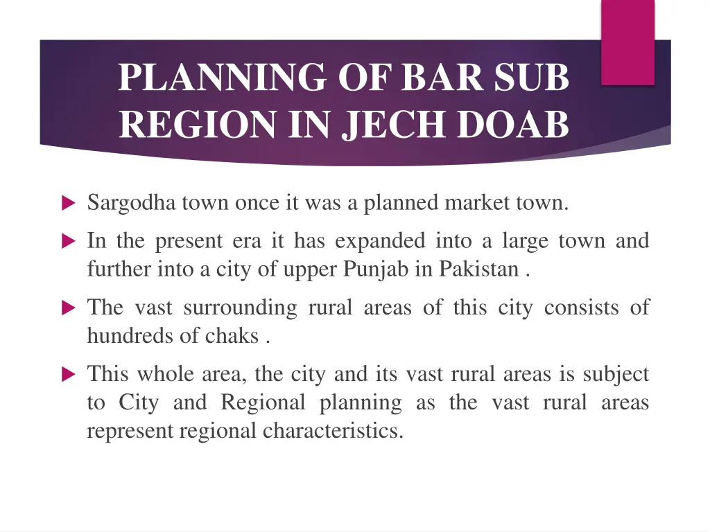 planning of bar sub region in jech doab