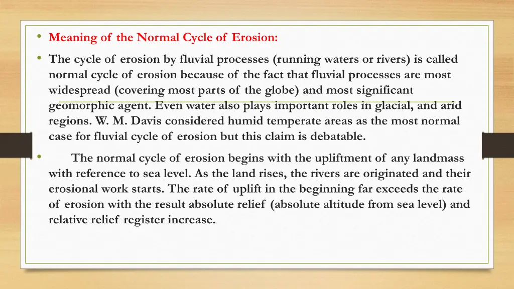 meaning of the normal cycle of erosion the cycle