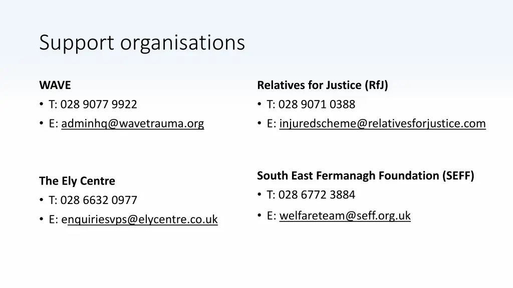 support organisations