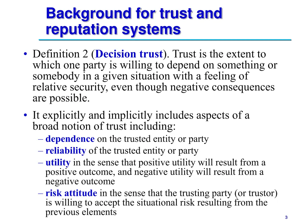 background for trust and reputation systems 1