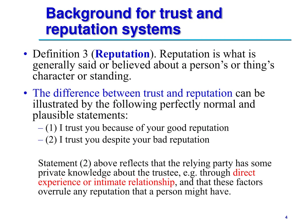 background for trust and reputation systems 2