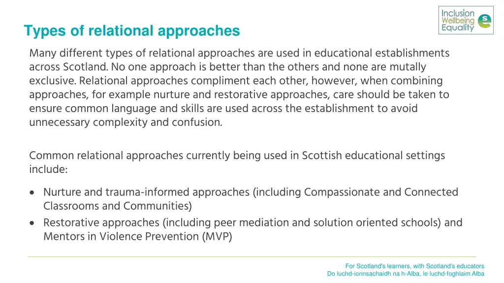 types of relational approaches many different