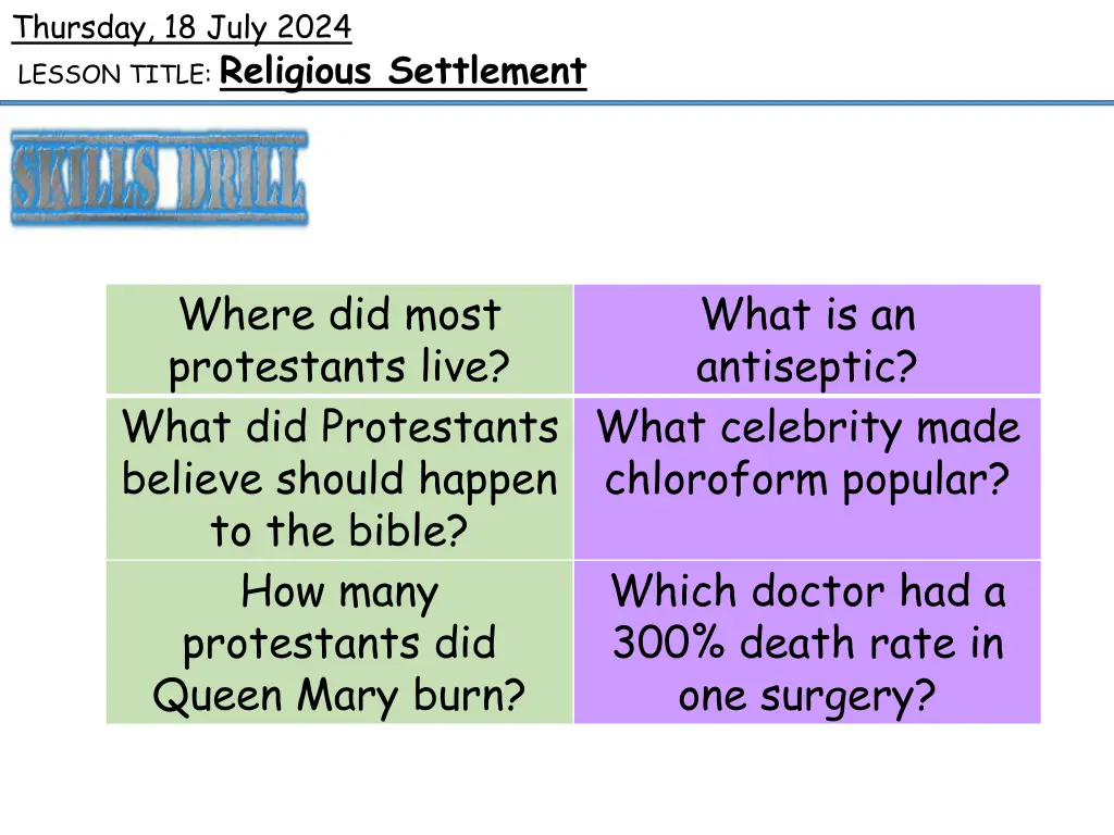 thursday 18 july 2024 lesson title religious 1