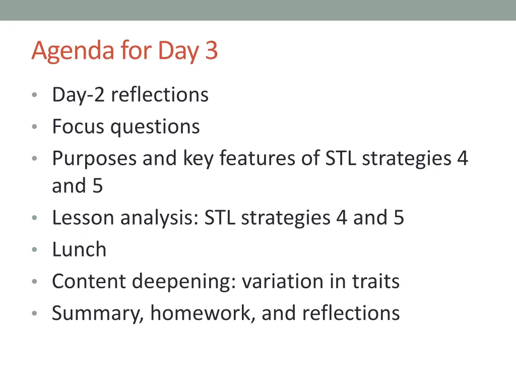 agenda for day 3