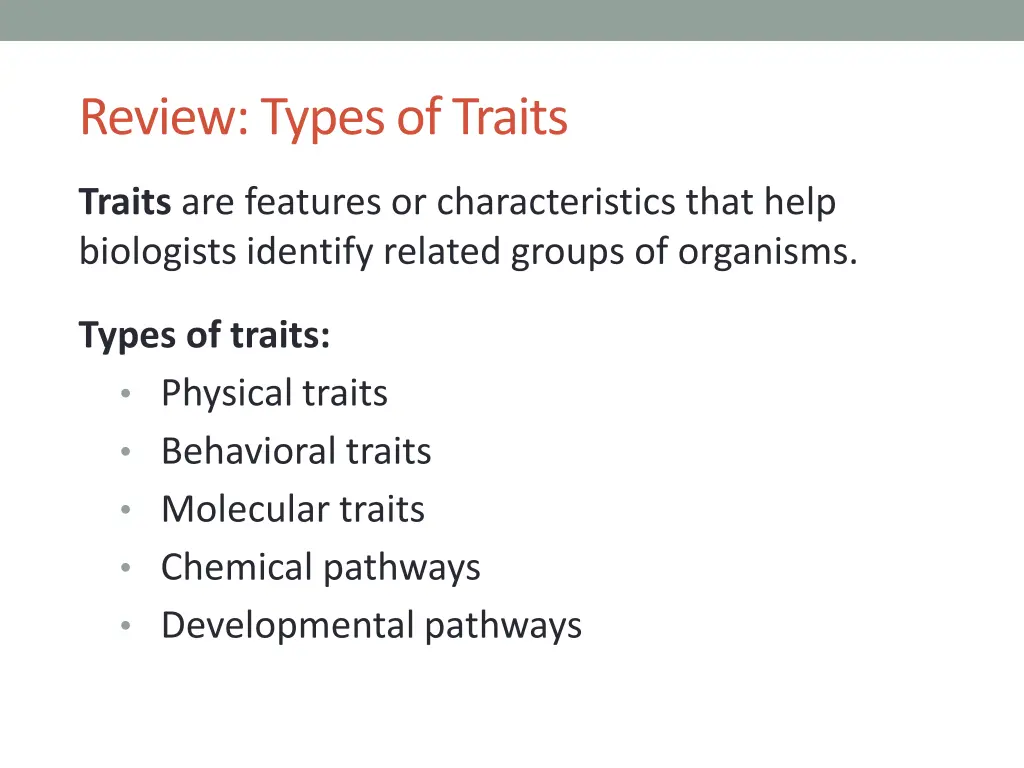 review types of traits