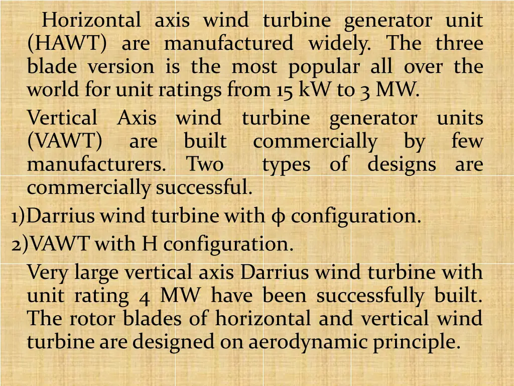 horizontal axis wind turbine generator unit hawt