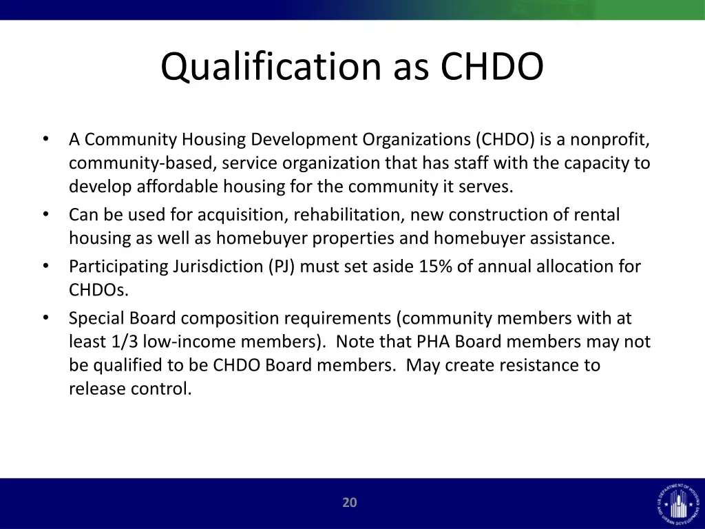 qualification as chdo