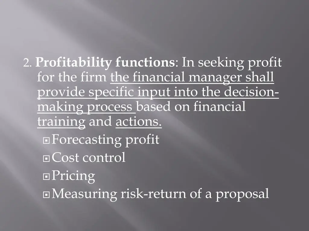 2 profitability functions in seeking profit