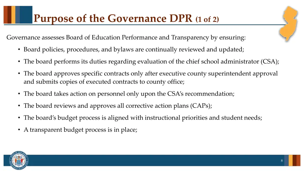 purpose of the governance dpr 1 of 2