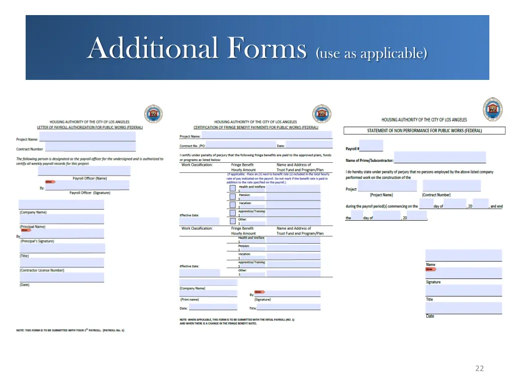 additional forms use as applicable