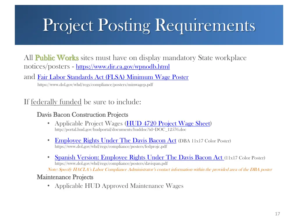 project posting requirements