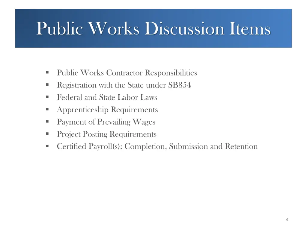 public works discussion items