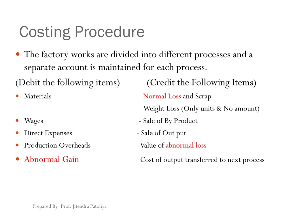 costing procedure