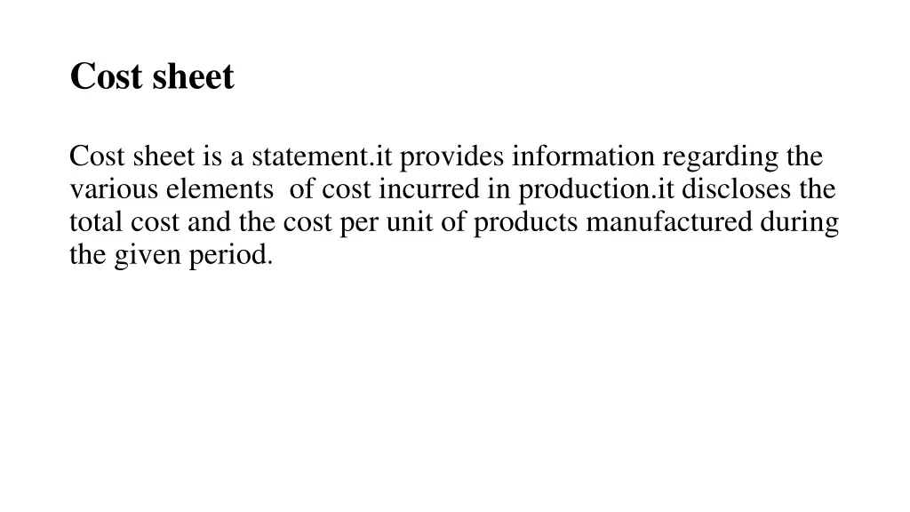 cost sheet