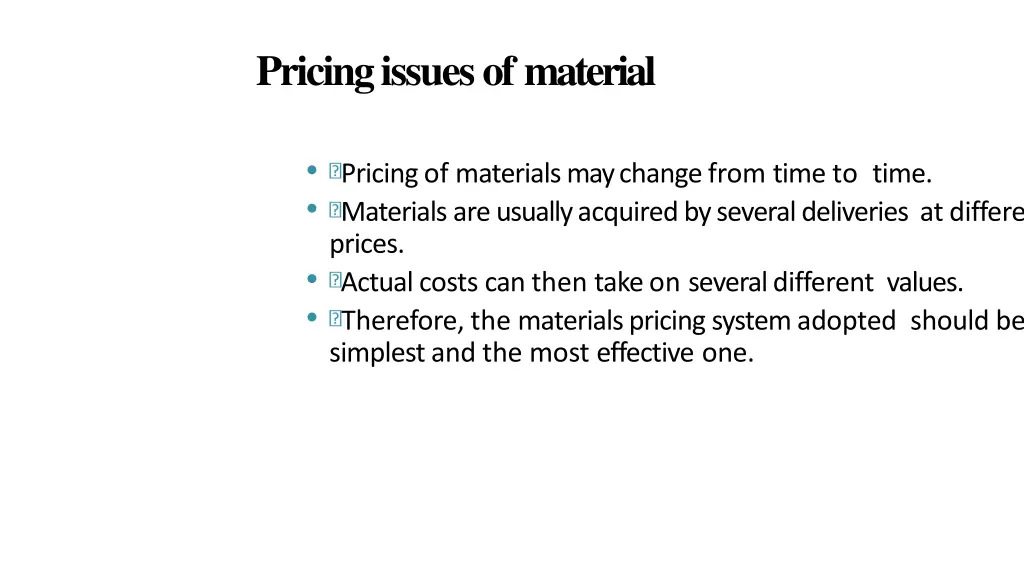 pricing issues of material