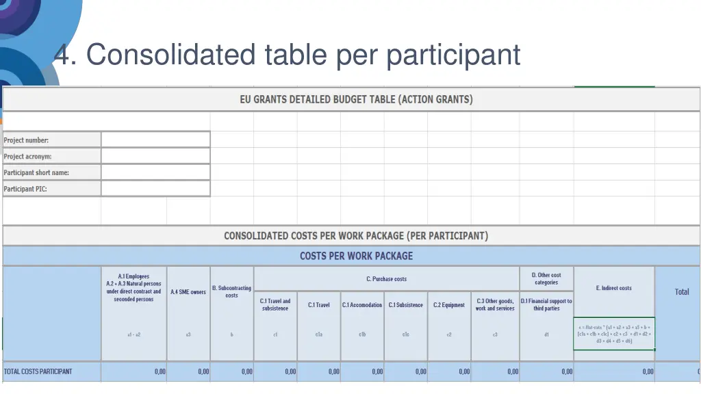 4 consolidated table per participant