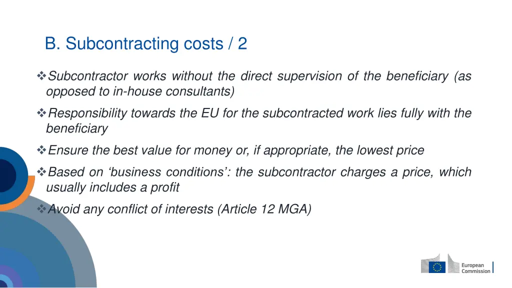 b subcontracting costs 2