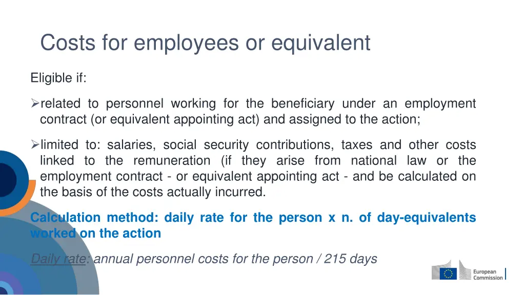 costs for employees or equivalent