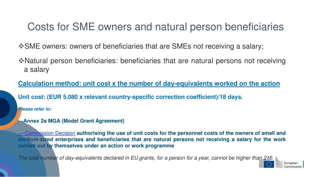 costs for sme owners and natural person