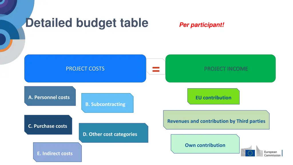 detailed budget table 1