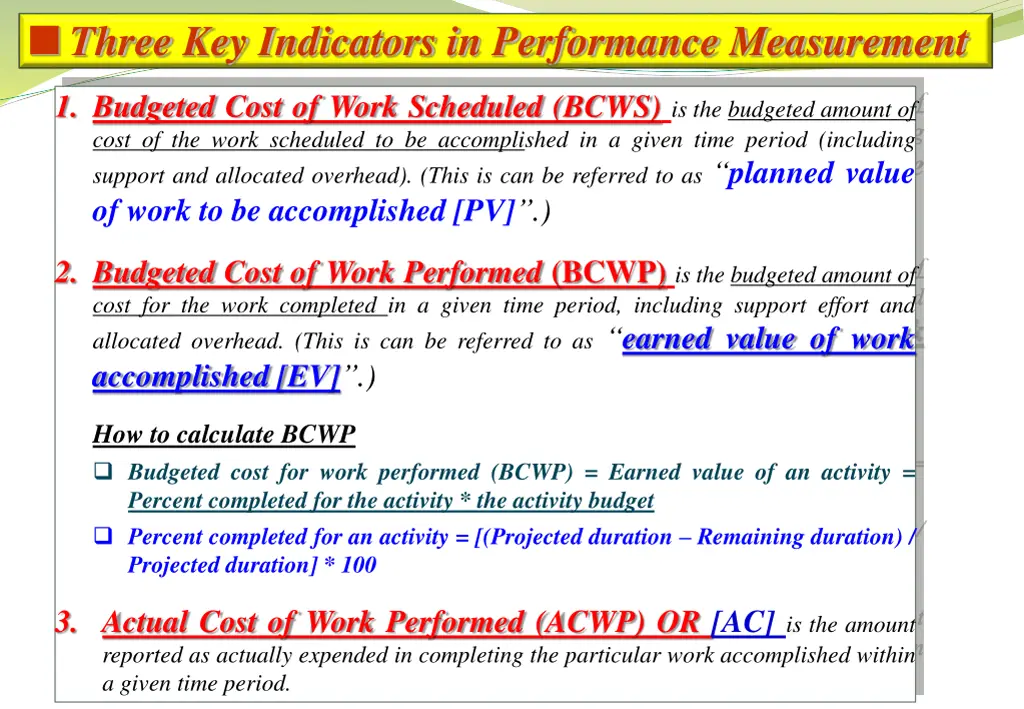 three key indicators in performance measurement