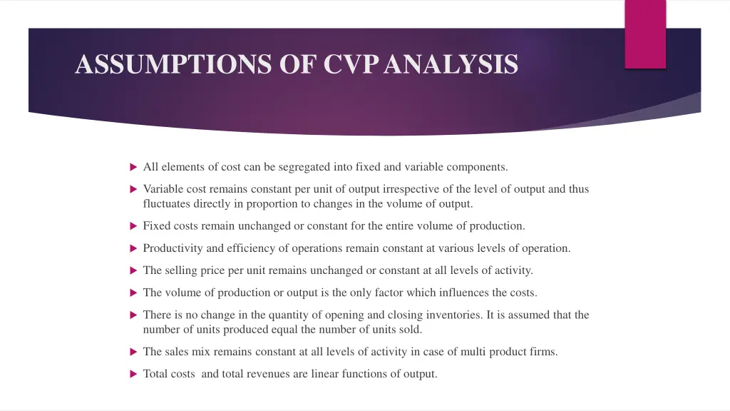 assumptions of cvp analysis