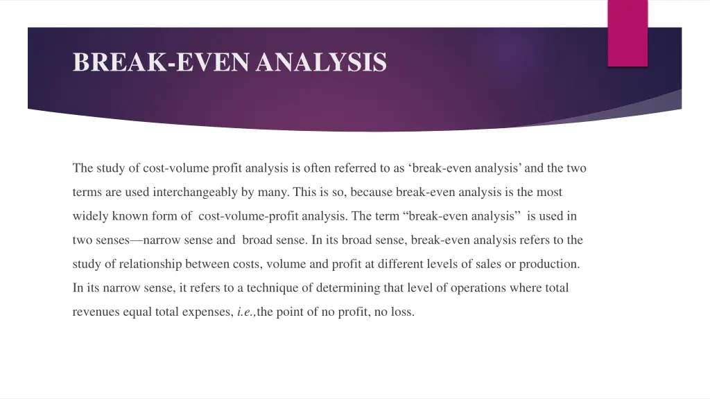 break even analysis