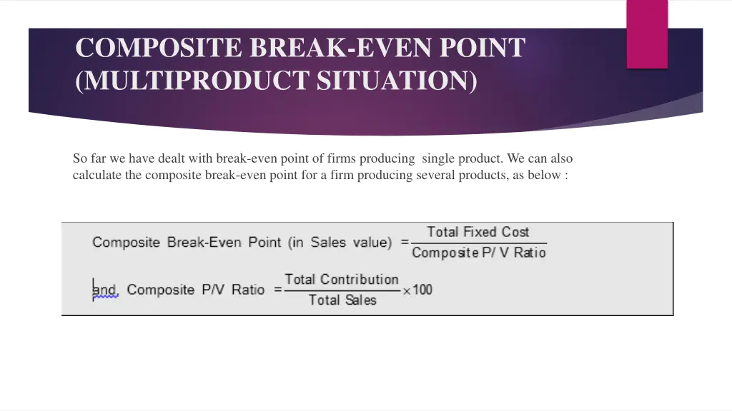 composite break even point multiproduct situation