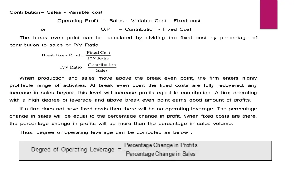 contribution sales variable cost operating profit